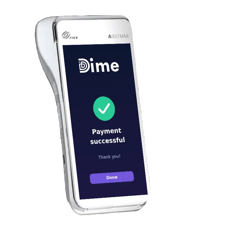 DimePay terminal confirming a successful payment